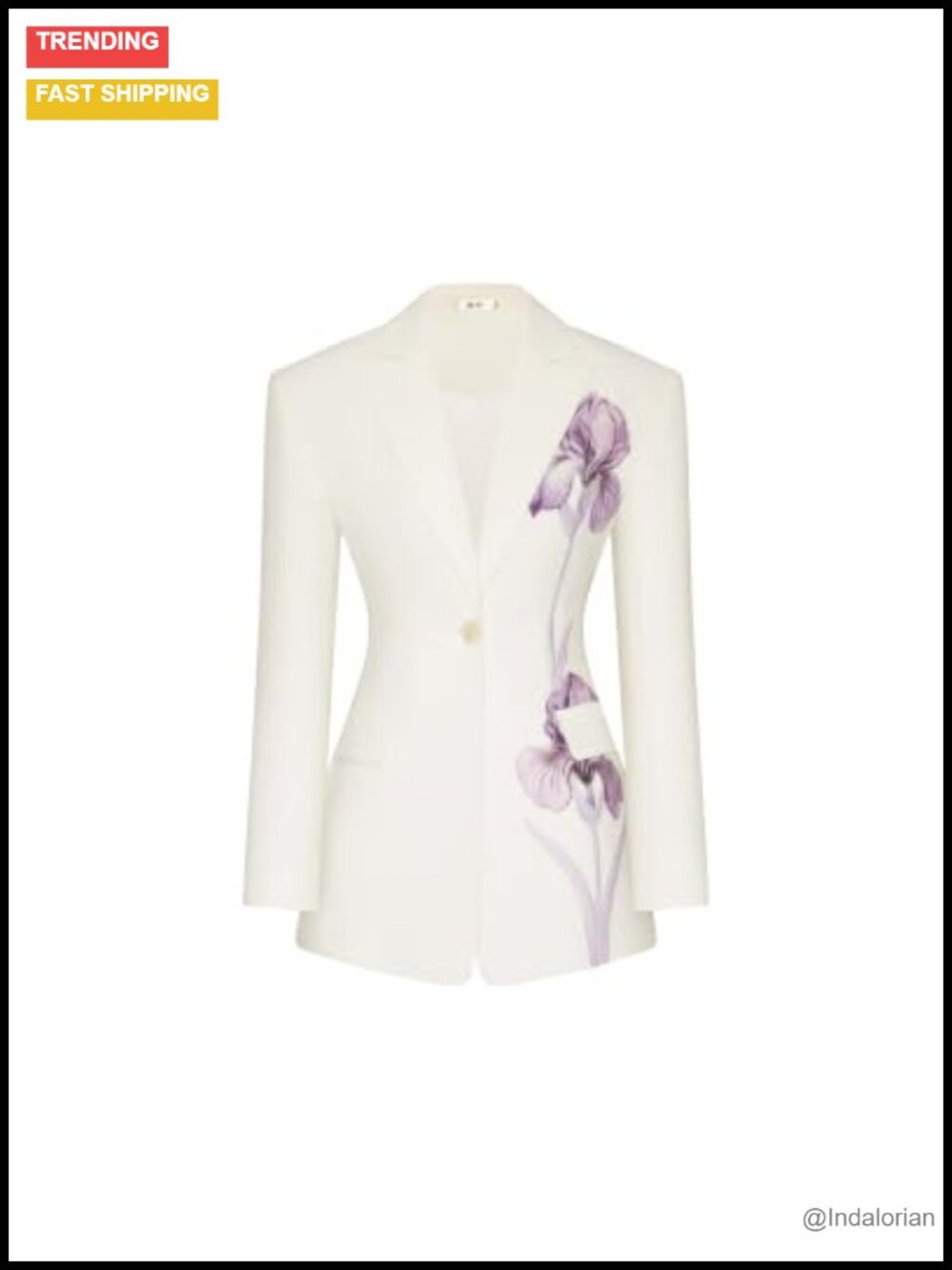 Embroidery Blazer Suit Jacket Womens Floral Cuff Sleeve Slim Fit Polyester